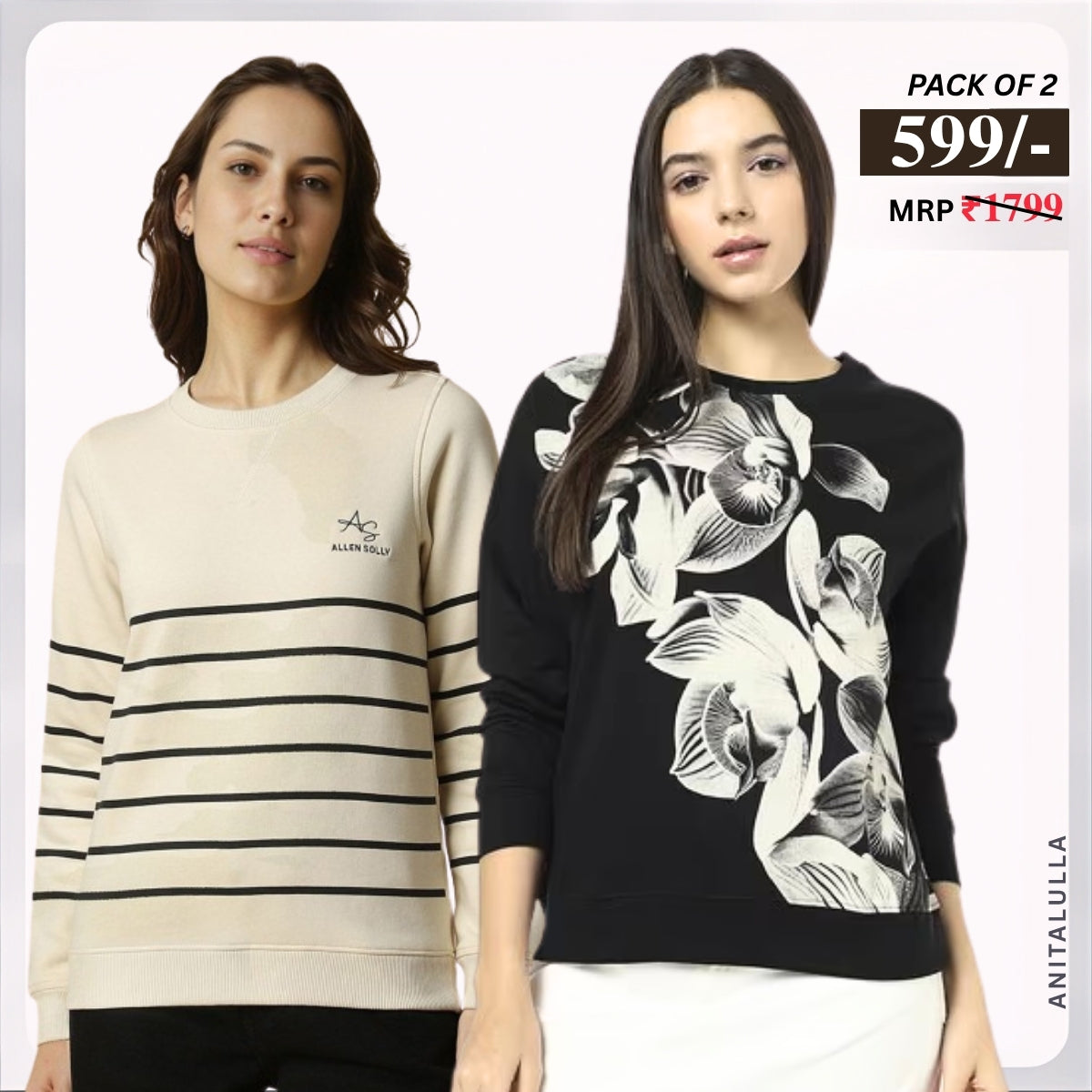 2 Stylish Sweatshirts in Black & Beige | Soft, Cozy & Trendy | Up to 50% Off