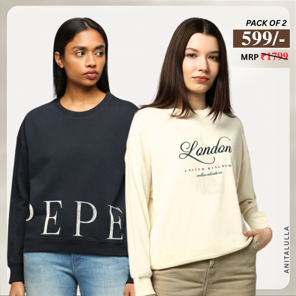 2 Stylish Sweatshirts in Beige & Royal-Blue| Soft, Cozy & Trendy | Up to 50% Off |SS-06