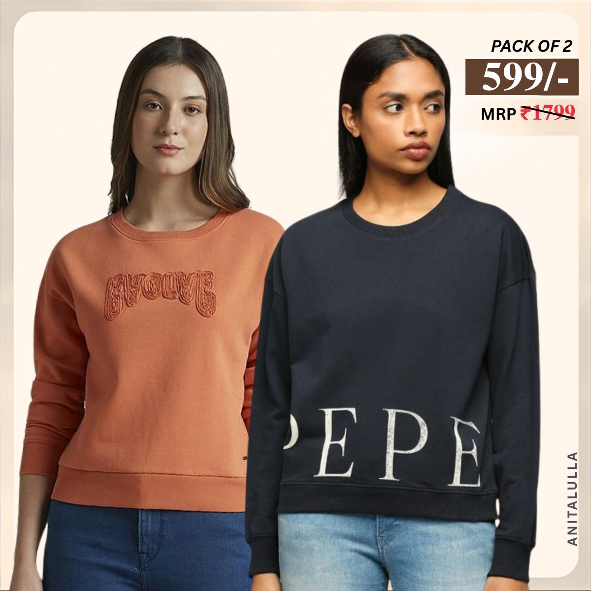 2 Stylish Sweatshirts in Orange & Blue | Soft, Cozy & Trendy | Up to 50% Off |SS-03